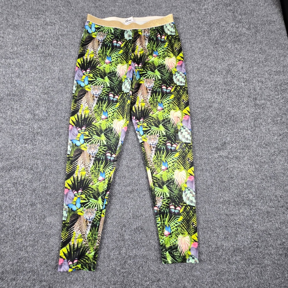 Epic Threads Girls XL Tropical Leopard Print Leggings Gold Glitter Waistband